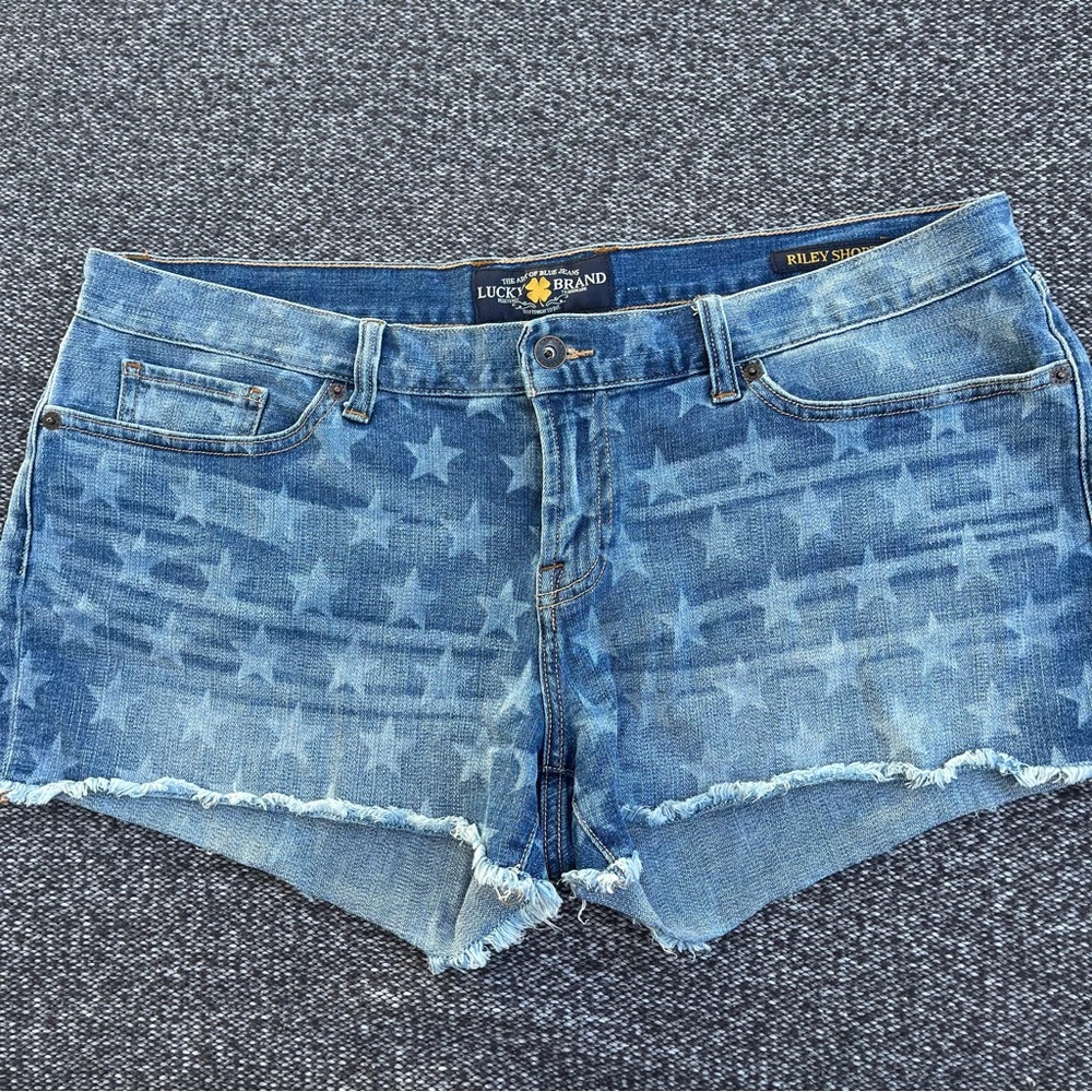 Lucky Brand Star Print Denim Jean Shorts - Blue
